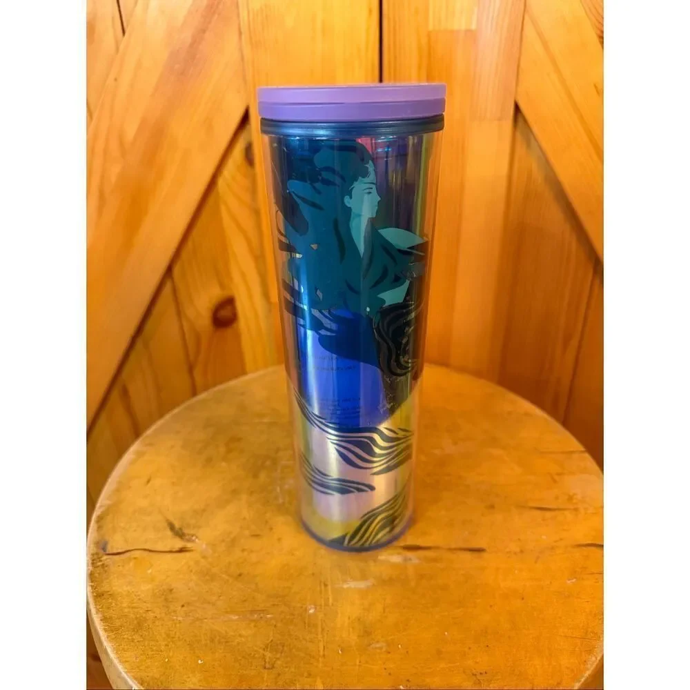 STARBUCKS Mermaid Siren Iridescent Double Tail Purple Lilac Green Tumbler 16oz (